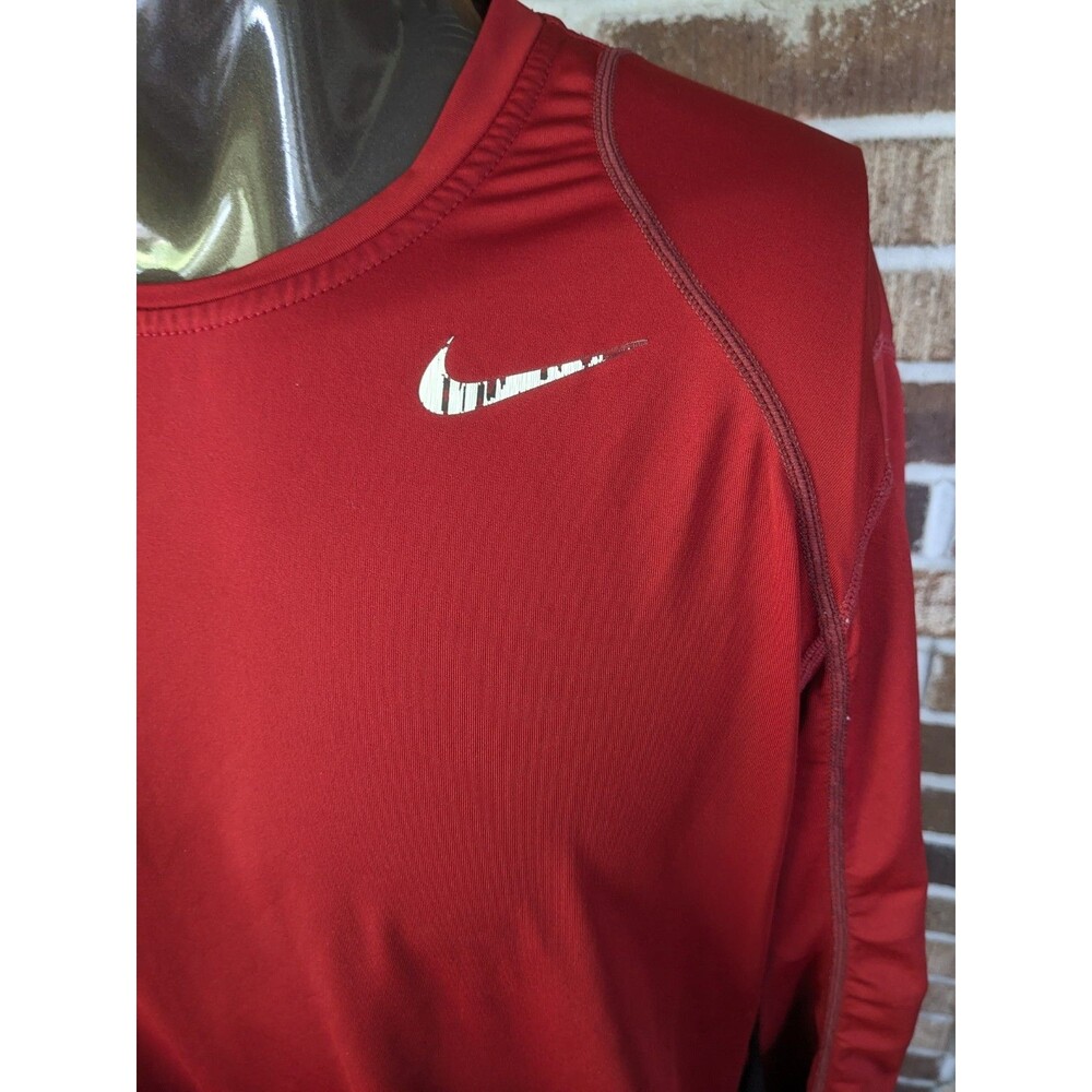 Nike Pro Dri Fit Red Fitted Long Sleeve Size Large Shirt Swoosh Athletic Wear